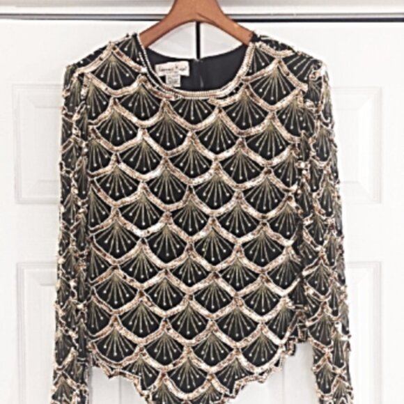 Laurence Kazar Tops - Vintage Laurence Kazar 100% Silk Sequined Size Medium Top